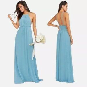 Show Me Your MuMu Amanda Bridesmaid Maxi Dress Poolside Chiffon Teal Blue, L